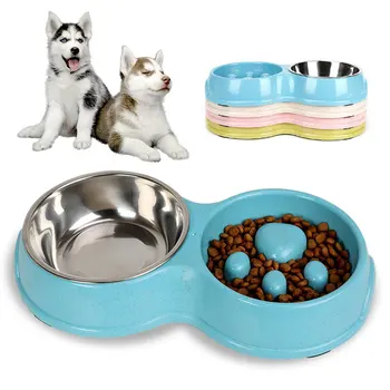 Миски для собак с двойной медленной подачей, предотвращающие глотание корма для домашних животных и воды, блюдо для подавления собак и кошек
