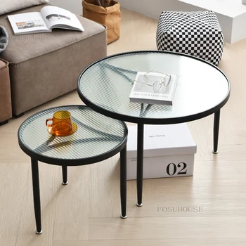 Современные минималистичные журнальные столики из кованого железа для гостиной Мебель для дома Nordic Glass Круглый стол Light Luxury Ins Приставной столик