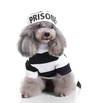 Костюм собаки на Хэллоуин, костюм заключенного, костюм тюремной дворняжки, одежда для косплея, одежда для тюремной птицы со шляпой для мопса Чихуахуа