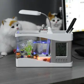 Многофункциональный мини-светильник для аквариума с USB-аккумулятором, подводный светильник для аквариума с функцией часов, светодиодный светильник