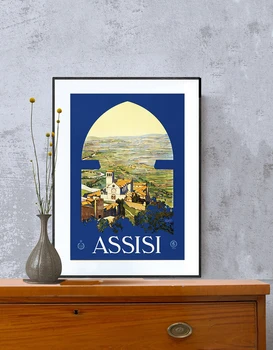 Ассизи Италия Винтажный туристический плакат - Идея подарка на бумаге для постеров или холсте для настенного декора