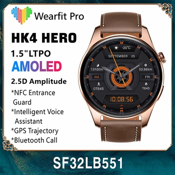 Смарт-часы HK4 Hero с 1,5-дюймовым Amoled-экраном 2.5D амплитуды для мужчин, Беспроводная зарядка NFC, вызов Bluetooth, умные часы