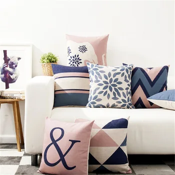 Декоративная подушка Геометрия Розовый Синий Геометрический Чехол в виде Слона для дивана Home Funda Cojines 45x45 см