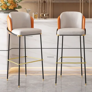 Барный стул Nordic iron Кожаный для бара Мебель для дома Легкая Роскошная стойка Кухонный стул Удобная спинка Высокий барный стул