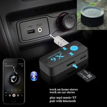 1PCNew X6 Беспроводной Bluetooth 4.1 Аудио Музыкальный Приемник Стерео Автомобильный Комплект Адаптер 3,5 мм AUX Автомобильный Комплект Громкой Связи Поддержка TF Карты A2DP Mp3