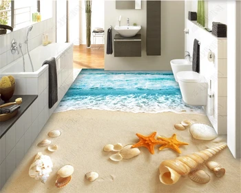 обои beibehang домашний декор Пляжные волны Ракушки Спрей 3D Напольная плитка обои самоклеющаяся фреска из папье-маше 3d